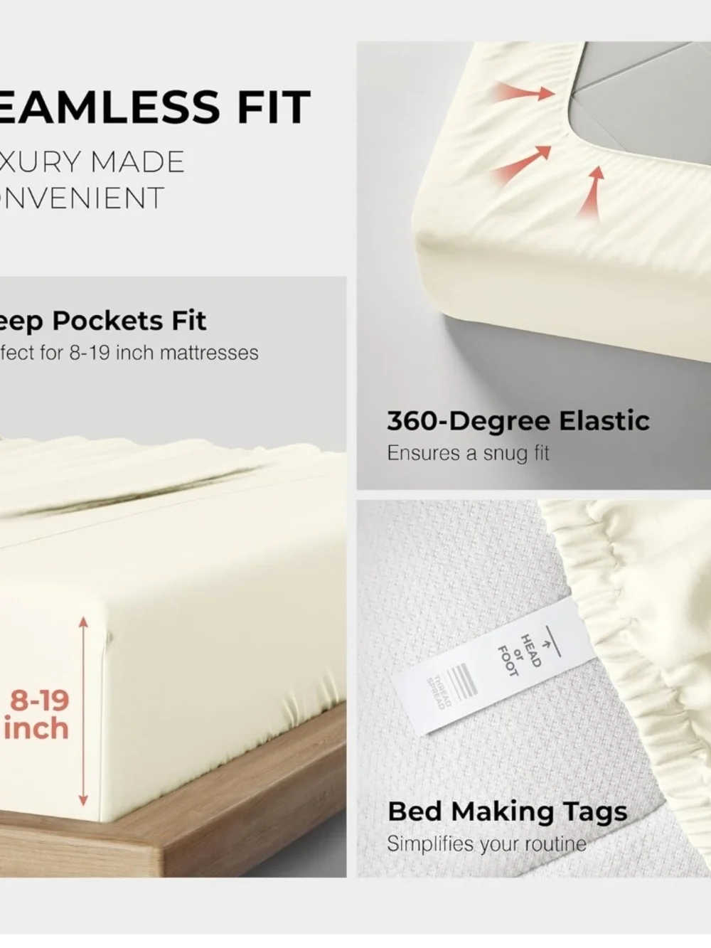 Thread Spread 100% Egyptian Cotton California King Sheet Set Ivory 1200 TC 4 Pc